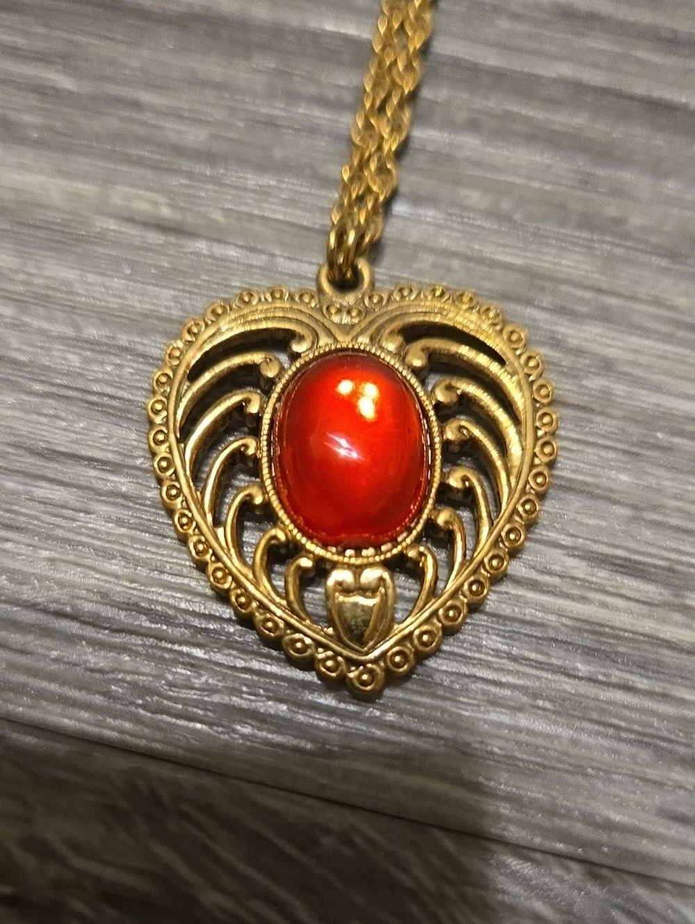 Vintage 1928 Filigree Heart Victorian Revival Style Stone Pendant